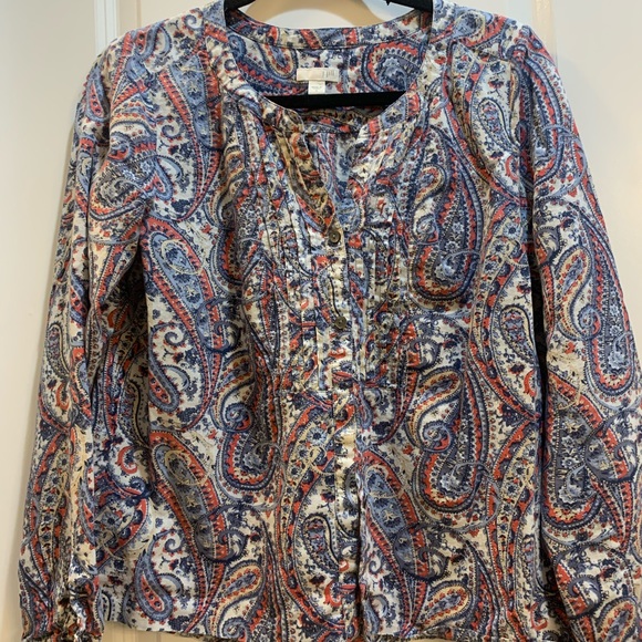 J Jill multicolored Button Down Shirt Paisley Small armpit to armpit 21” pleated - Picture 1 of 5